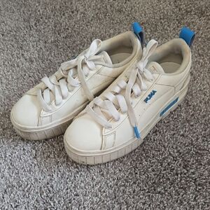 Puma Mayze Cream and Blue Sneakers